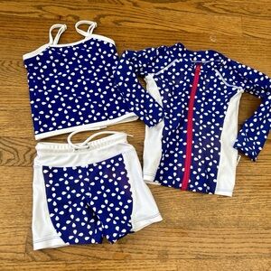 Swim zip 3 piece toddler girls swim suit zip up rashguard swim shorts tankini